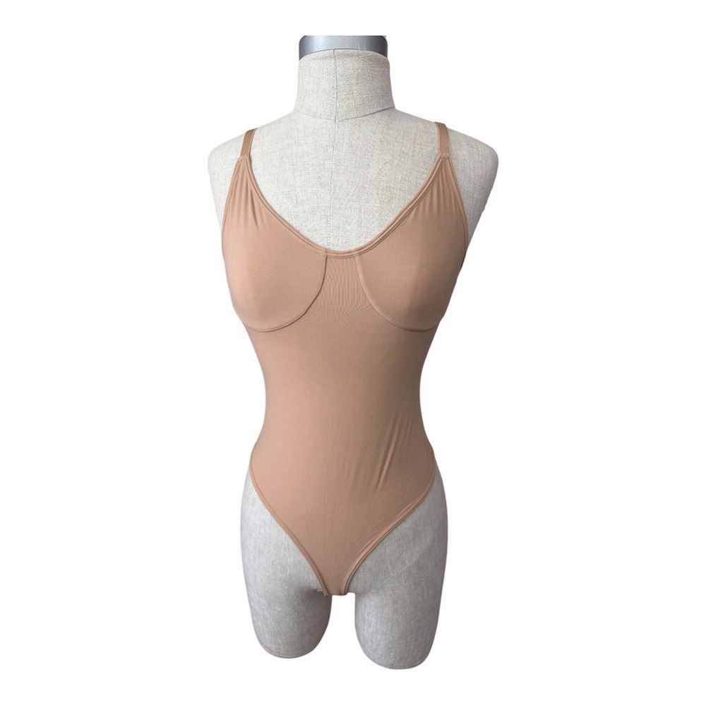 Fengbay Beige Firm Body Shapewear One-Piece Thong Adjustable Straps M 2Pk